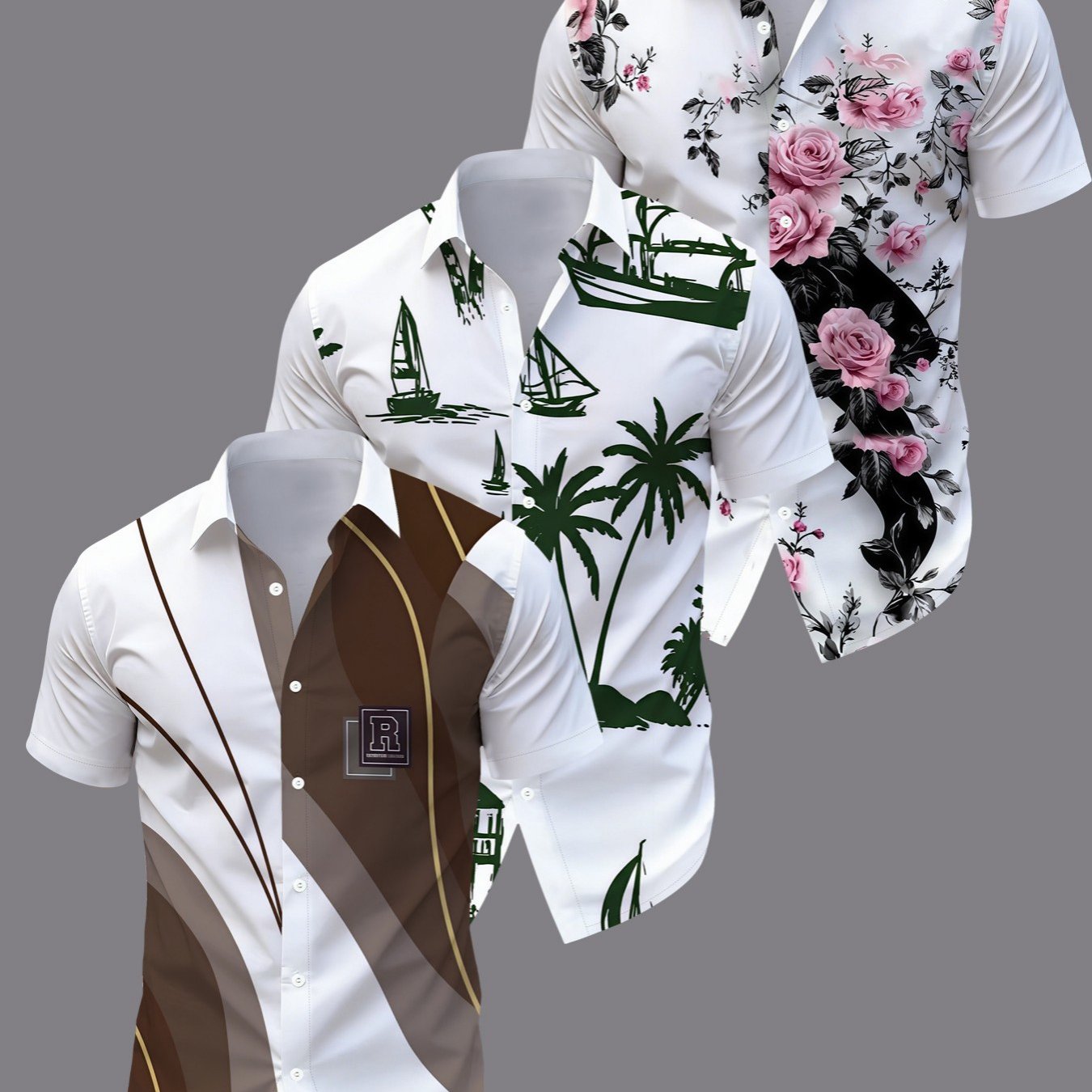 TEMU 3pcs Men's Shirt Set, Summer Casual Top, Suitable For Beach, Office, And Occasions