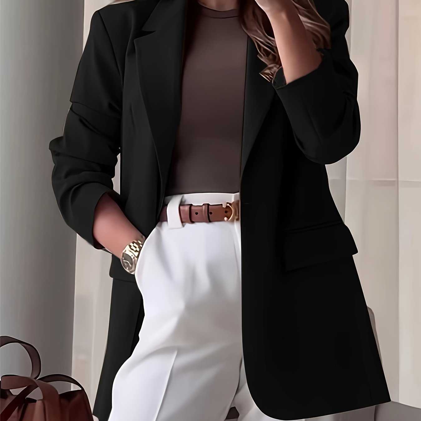 Elegant Black Button-Front Blazer - Chic Long Sleeve, Versatile Casual Style, Polyester, Machine Washable, Ideal for Professional and Social Events, Casual Chic Jacket|Doublebreasted Jacket|Structured Fit