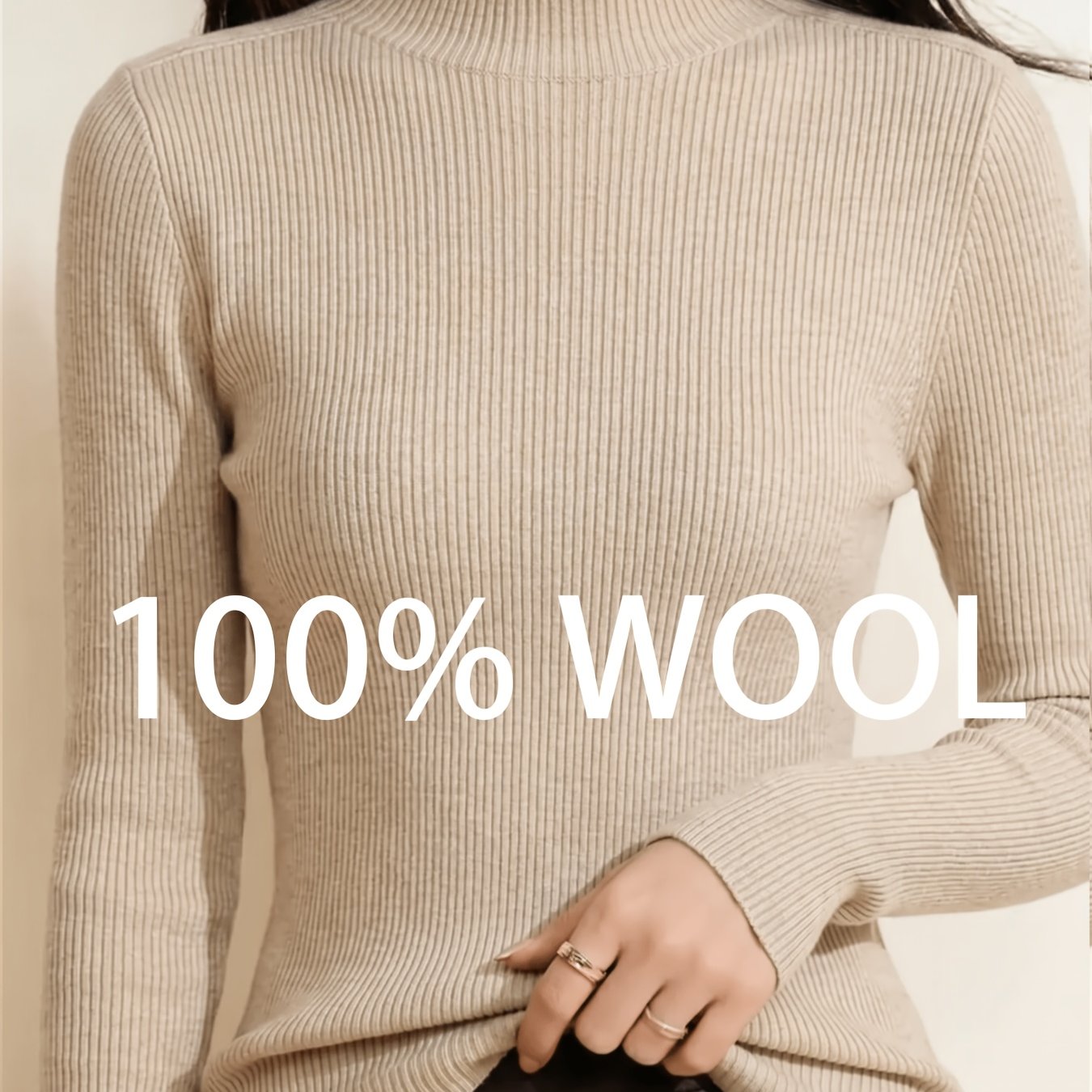 Women's 100% Wool Seamless One- Base Layer, , Super Comfortable, Lightweight, Warm, Body-hugging, Versatile, Solid Color, Long Sleeve, Half-turtleneck, Slim Fit Pullover Sweater