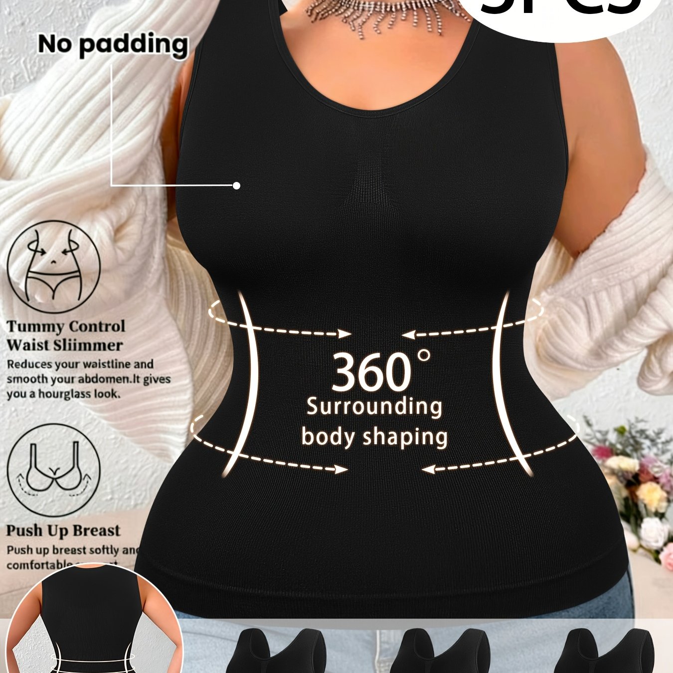 Image of Qcqbl 3pcs Women's Plus Size Body Shaping Waist Vest Suitable For Inside/outside Wear, Tummy Postpartum & Everyday Layering, Hand Washable Shapewear For Home, Office, - No Chest Pads, Solid Color