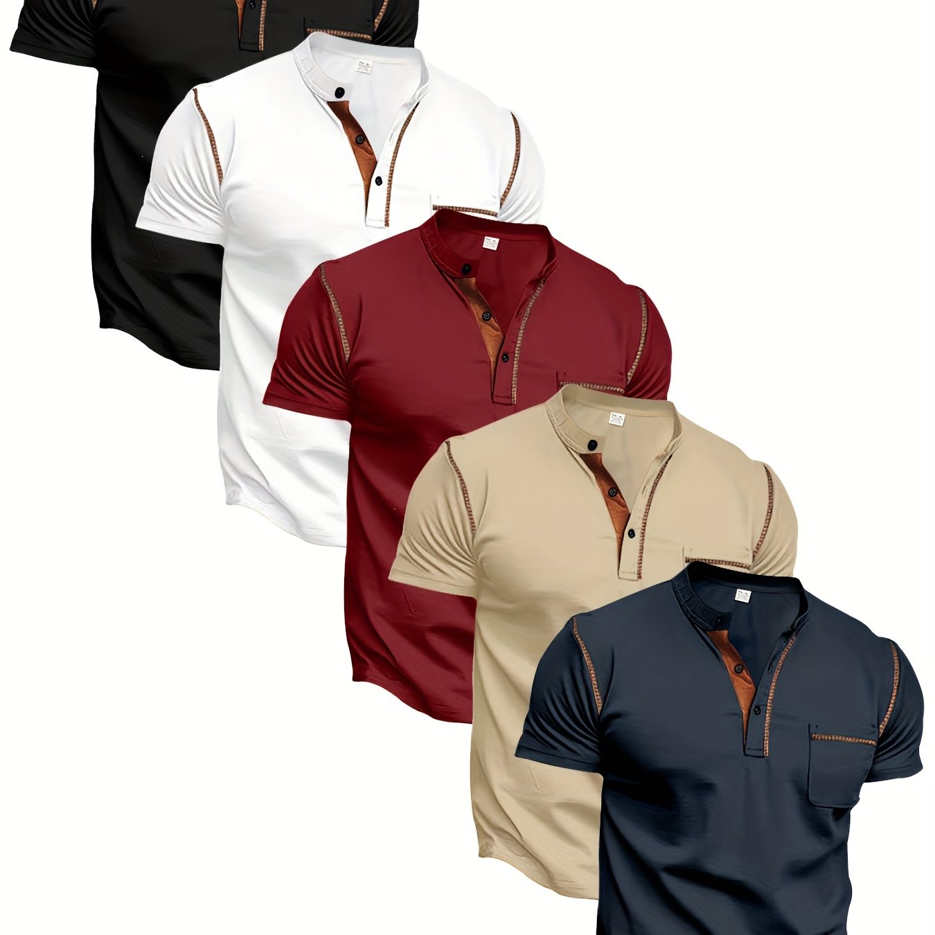 TEMU Summer 's Sports Casual Short Sleeve T-shirt 5-color Matching 5pcs Set Training Fitness Shirt Men