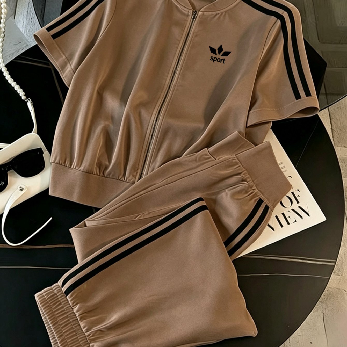 Image of Two-piece Set: Men's Casual Sportswear (short-sleeve Jacket And Trousers) - Ideal For Outdoor Golf And Everyday Wear - Multiple Colors , Plus Size