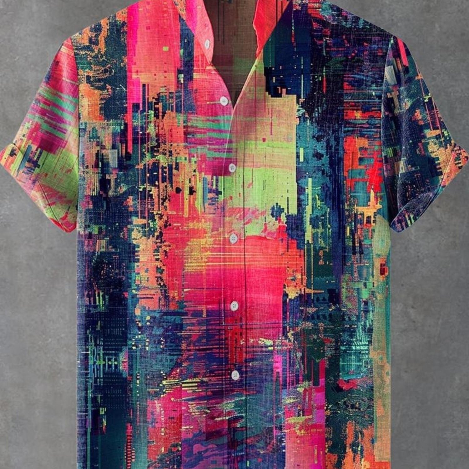 Men's Formal Short-sleeved Shirt, Vibrant Abstract Pattern, Mixed Color, Multiple Specifications , Button-front Design With Collar, Fashionable For Daily & Business Scenes