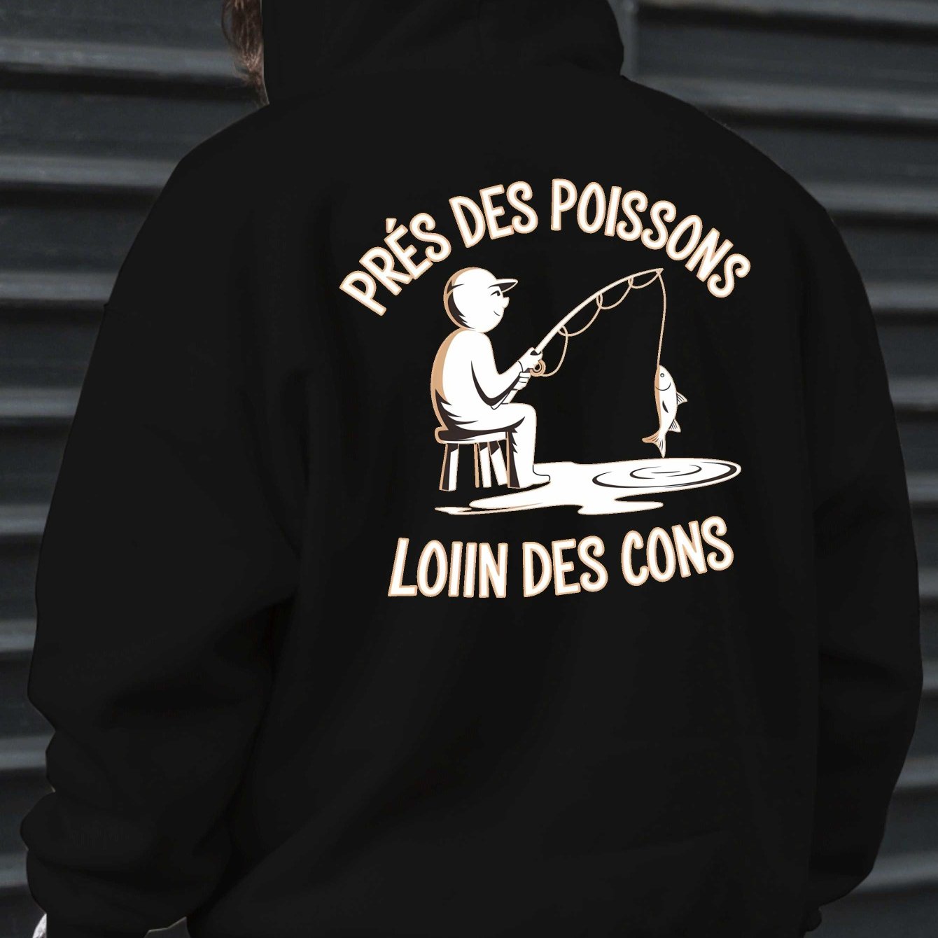 TEMU PR S DES POISSONS LOIIN DES CONS Sweat à capuche pour hommes cool imprimé au dos Hauts style libre pour vêtements d'automne et d'hiver Tissus