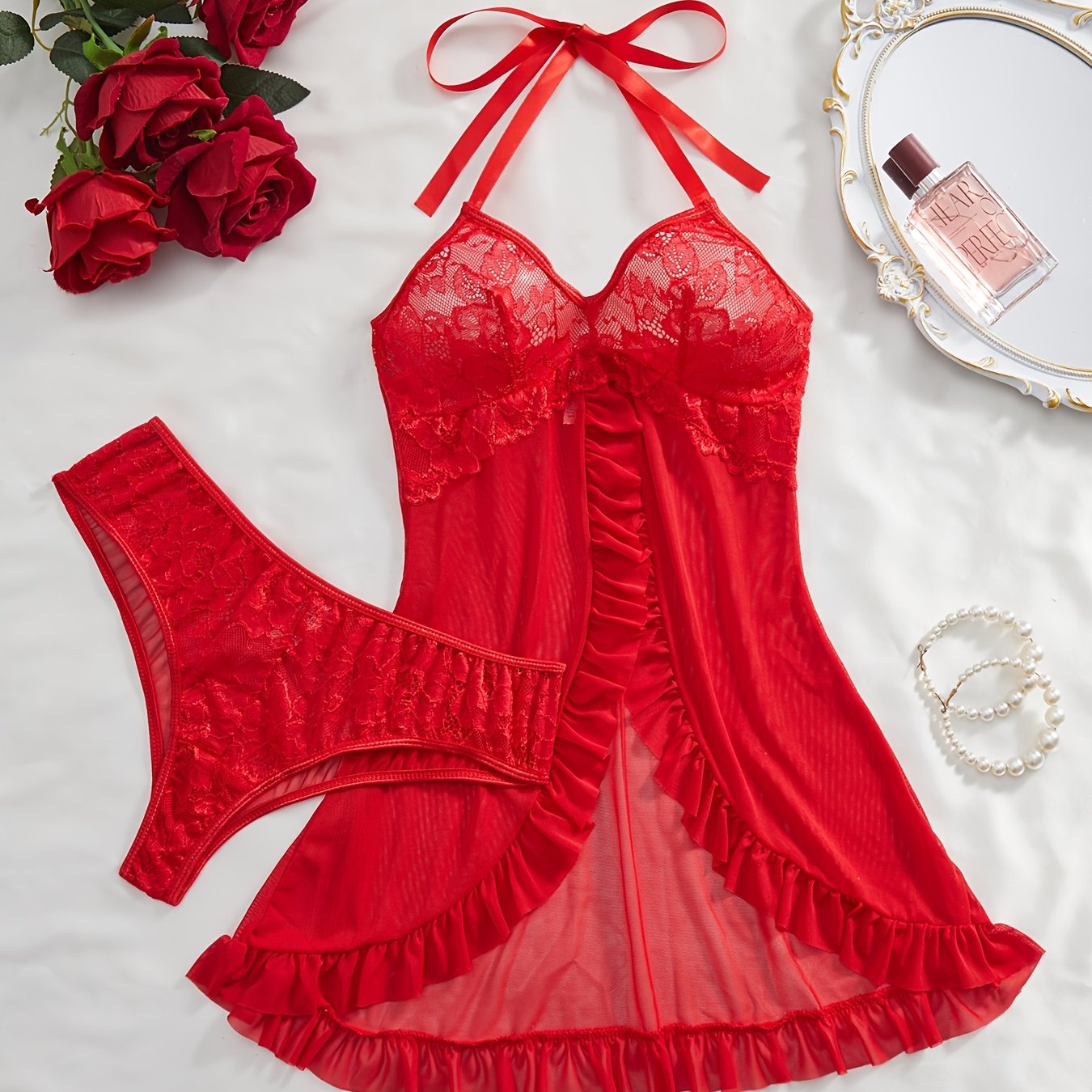 E-shop Elegantes trägerloses Kleid mit Rückenbindung Rüschensaum - Halbtransparenter Einsatz geeignet für Hochzeiten, Partys & besondere Anlässe,