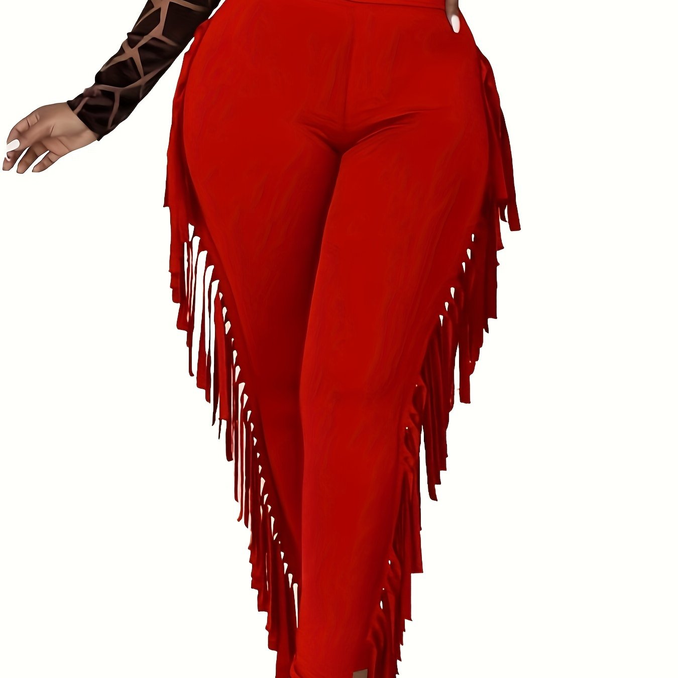 Fringe Pants for Women Stretchy High Waist Tassel Skinny Dress Pants  Leggings Work Casual with Pocketed