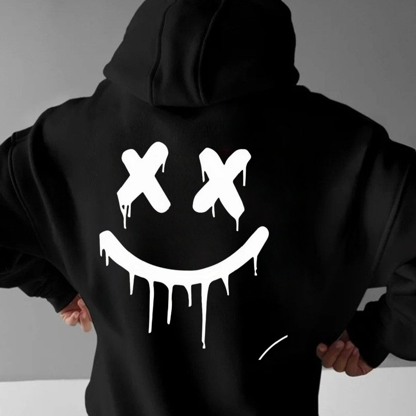 Men's Face Hooded - Oversized Loose Fit Hoodie With Print, Moto Style Series, Machine Washable Suitable For Spring/autumn Casual Wear, Motorcycle Riding & Daily Outfits