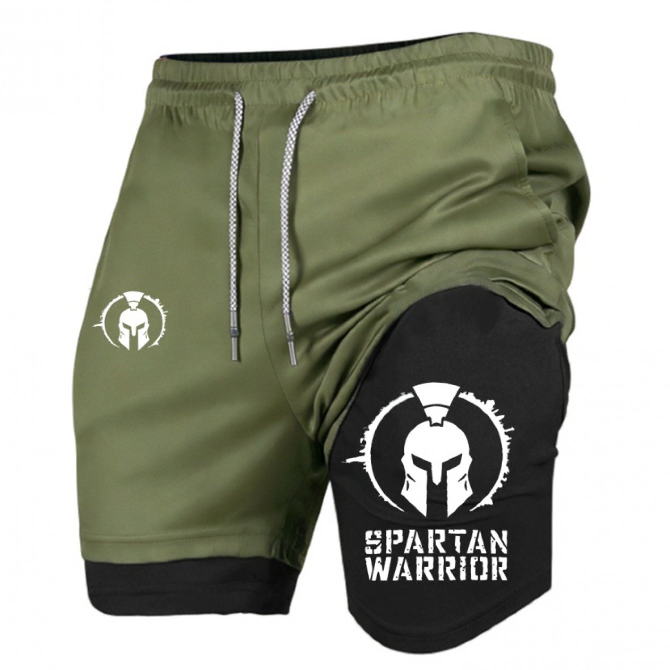 TEMU 's Fashion Shorts, Running Sportswear, Tight-fitting Double--in-one Shorts, Unique Printing Of Spartan Warriors, Daily Clothes, Suitable For