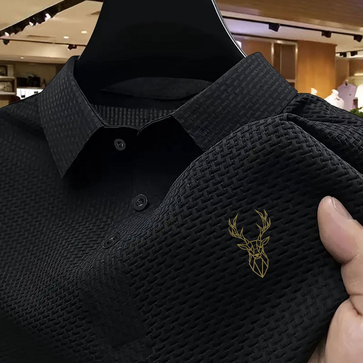 TEMU Herren Polo Shirt im Light Luxury Stil mit großem Kragen, Henley-Style, bequem und atmungsaktiv, Sommer Business Must-Have, Ganzjahresartikel,