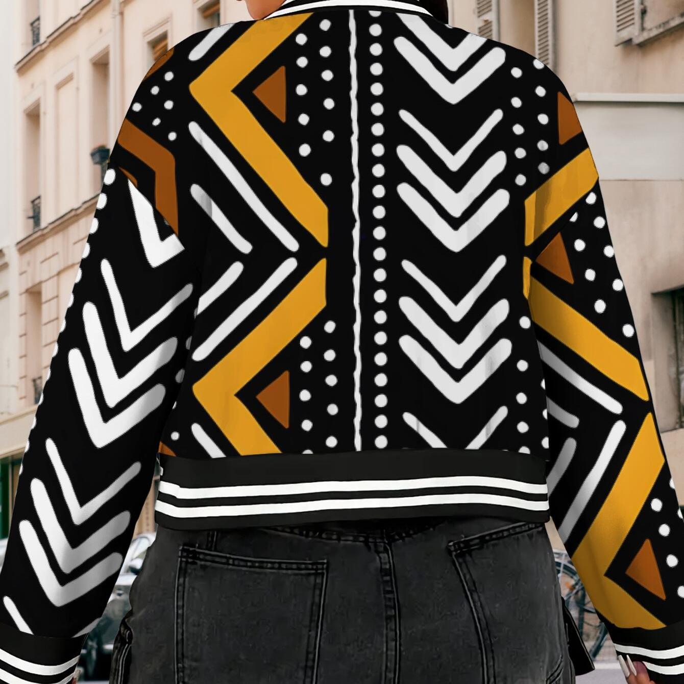 Women's Baseball Jacket Mudcloth Inspired Hoodies Authentic African Geometric Print Tee Tribal Patterned Summer Top Comfortable Blend Large Sizes