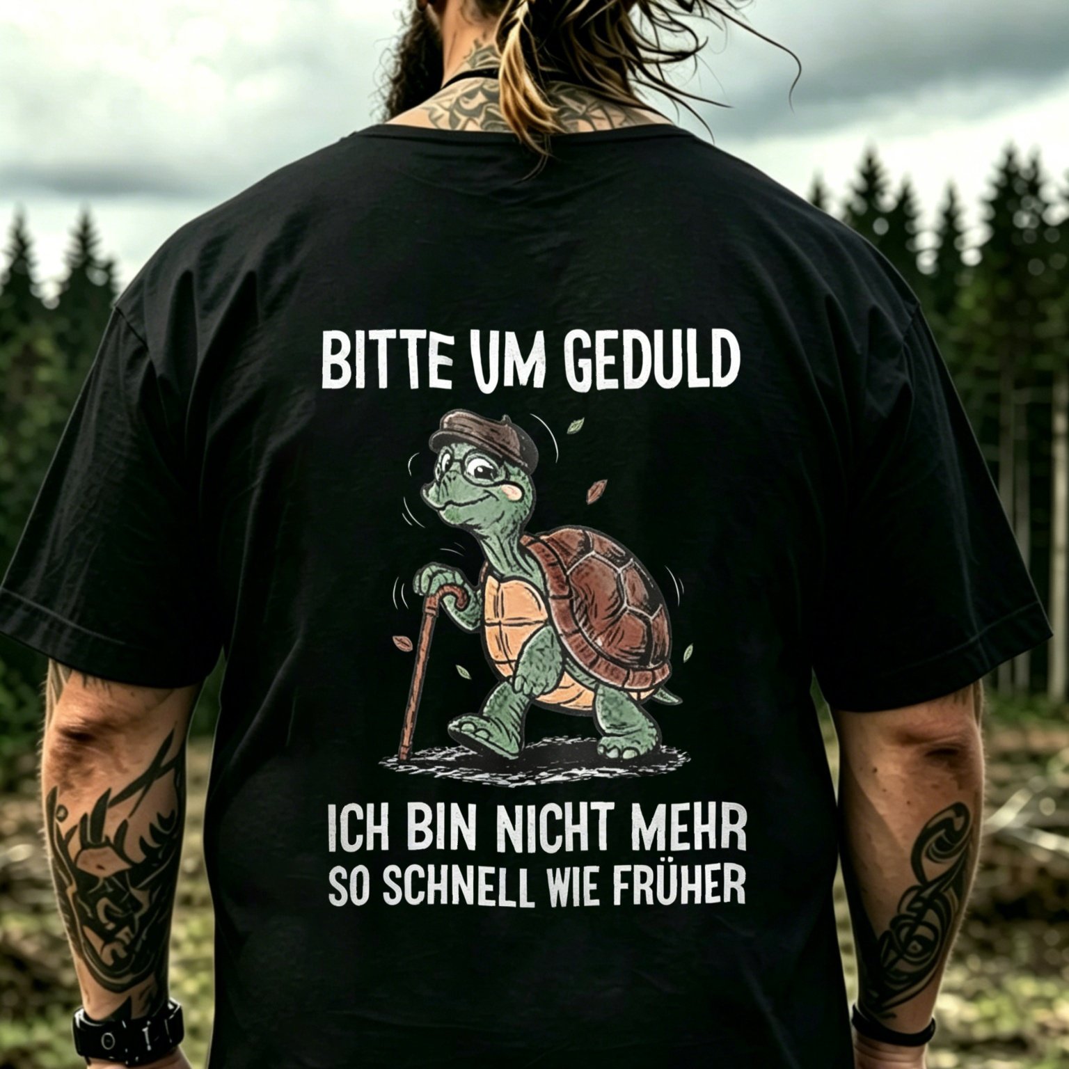 Image of Men's T-shirt With Stick And German Text For Casual Wear, Plus Size