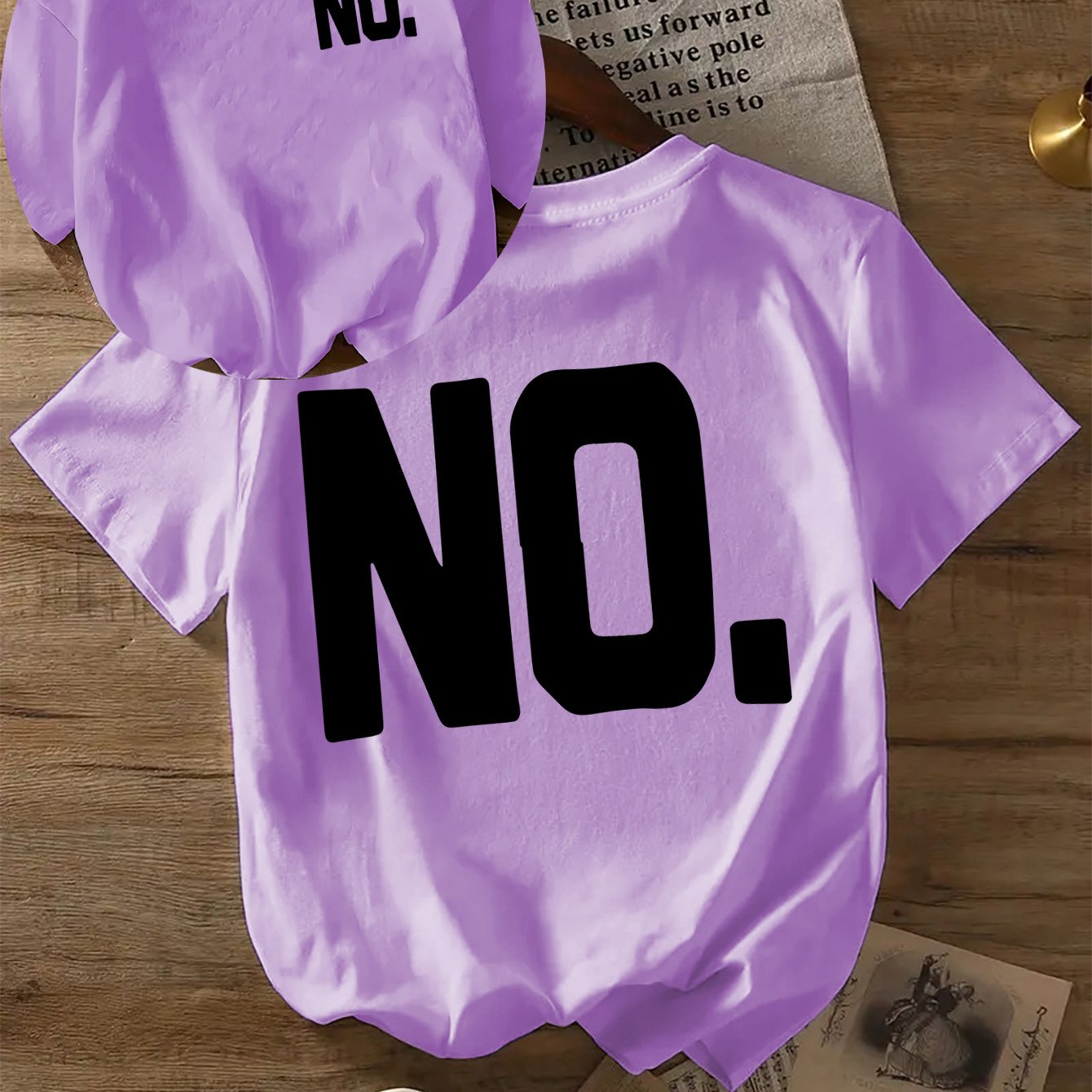TEMU Letter Printed T-shirt - Front And Back Printed Design, Round Neck Short Sleeved Shirt, Casual , Lightweight, Machine Washable, Suitable For