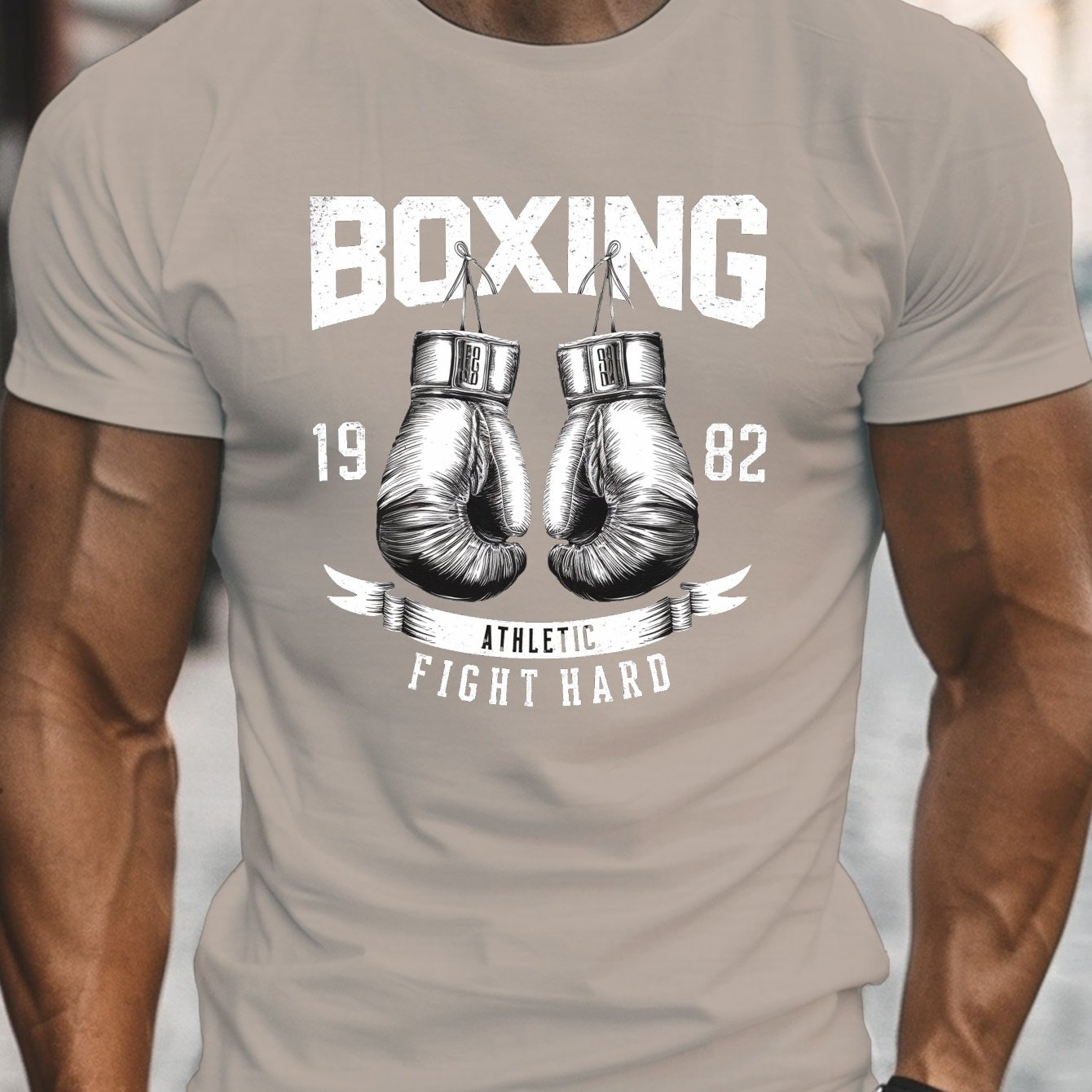 TEMU Men's Boxing Gloves T-shirt, Casual Crew Neck Short Sleeve Sport Tees, Stretch Polyester, Trendy Comfy Versatile Tops For Summer Daily Wear,
