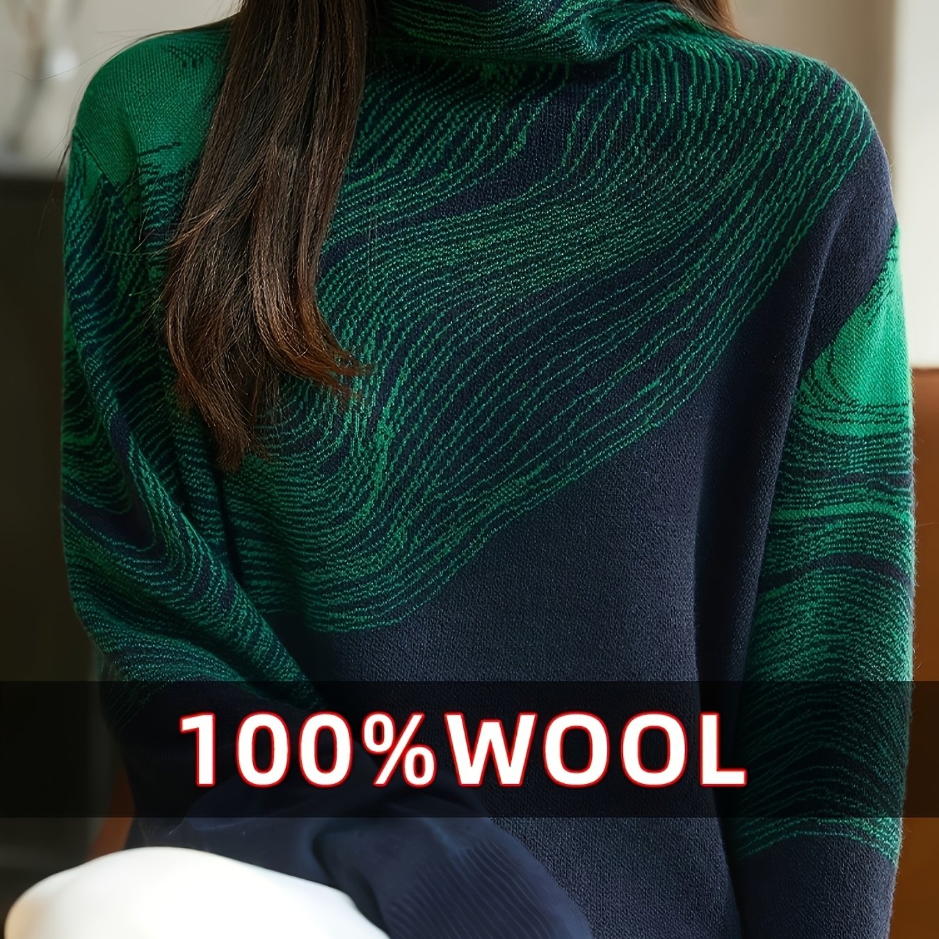 TEMU High-neck Thick--block Jacquard Wool Needle- Base Layer Top For Women, New Stylish Women's Top, Autumn/winter Sweater
