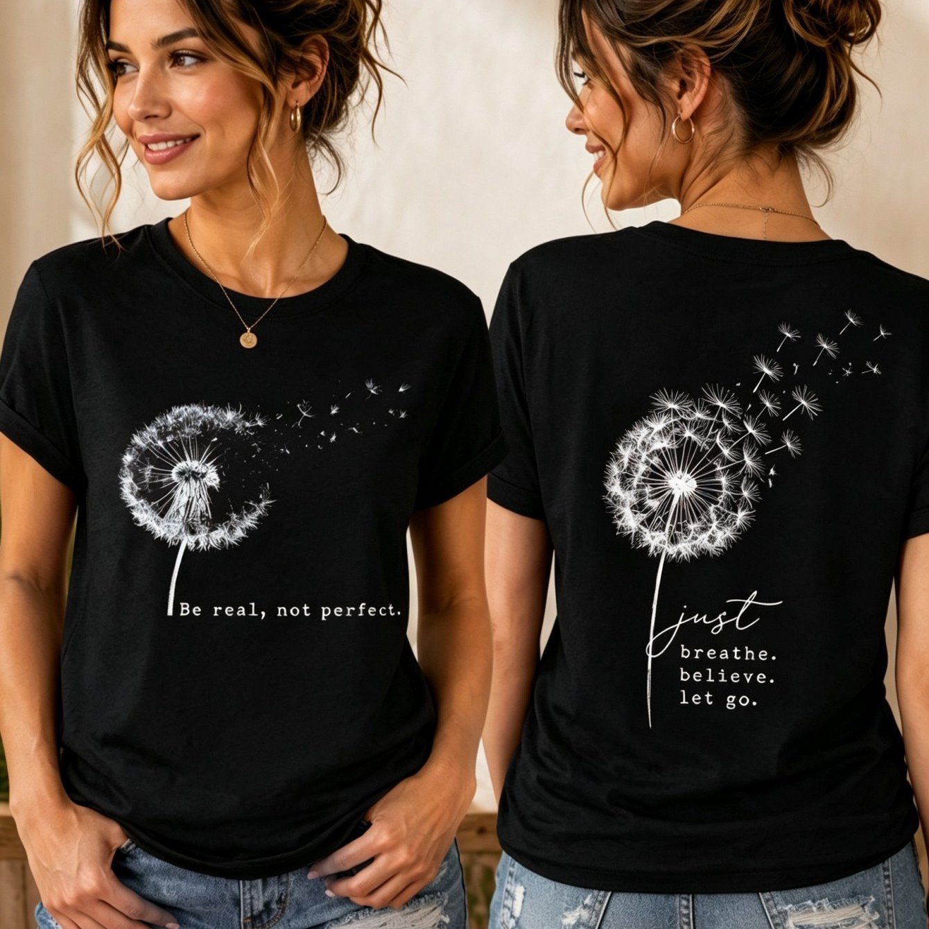 TEMU Women's Dandelion Print T-shirt - Minimalist Elegant Short Sleeve Crew Neck Suitable For Daily Wear, Vacation & Weekend Outfits | Machine