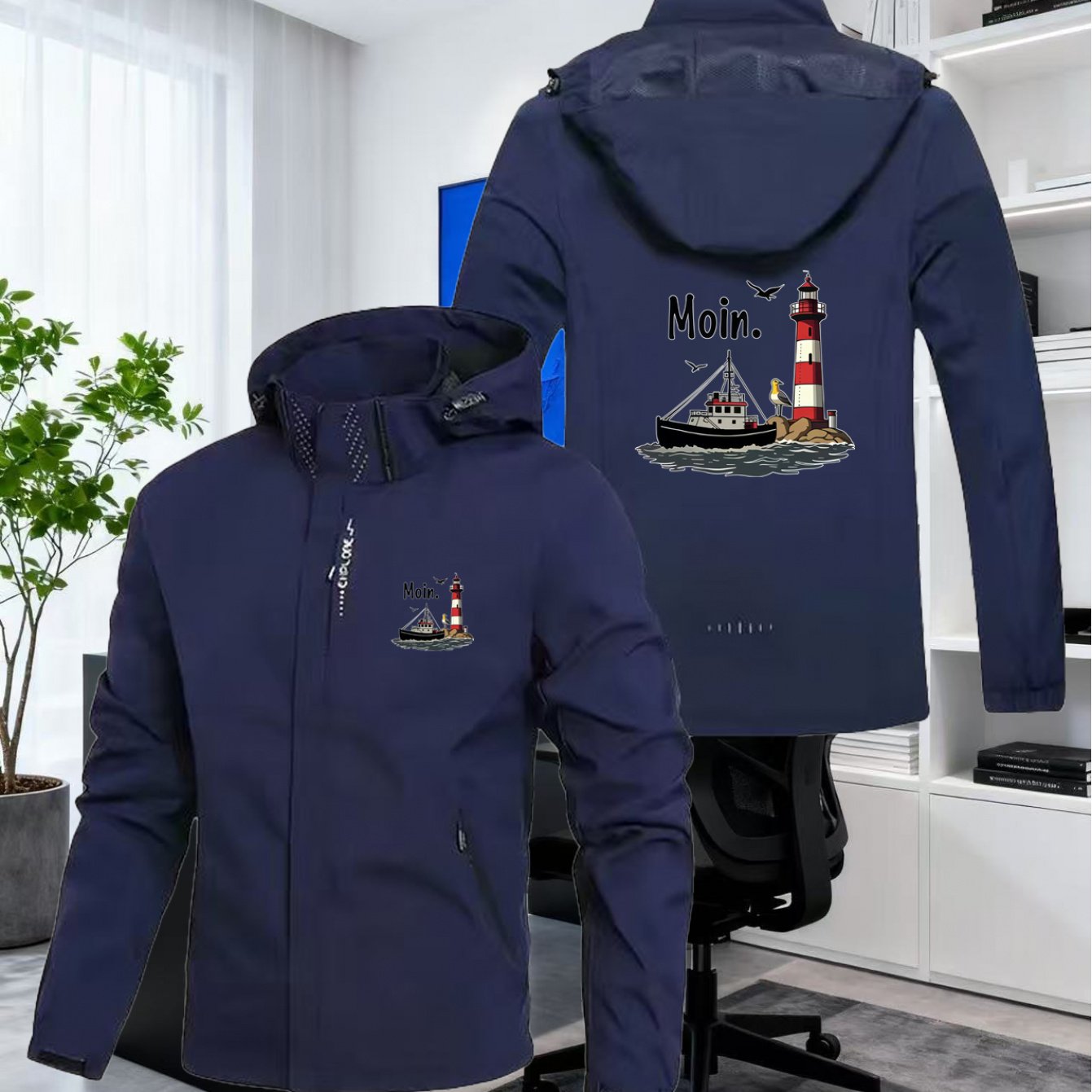 TEMU Men' Trend Moin Printed Hooded Jacket, High-quality Hooded Zipper Pocket Jacket For Autumn And Winter, Versatile Top, Casual And Fashionable