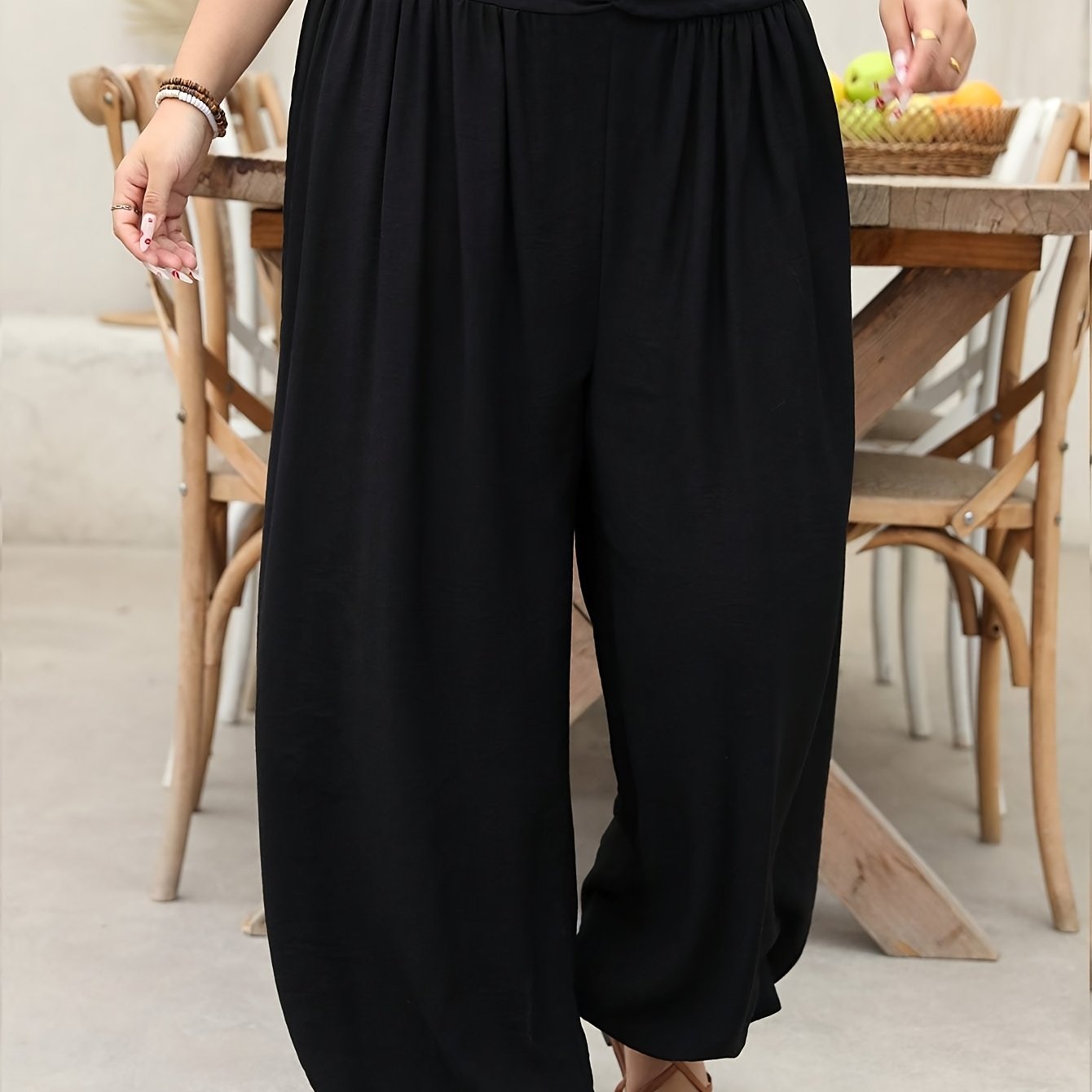E-shop Plus Size - Plus Size - Damen Laternenhosen in großen Größen - Kordelzug am Rücken, lässige lange Hosen