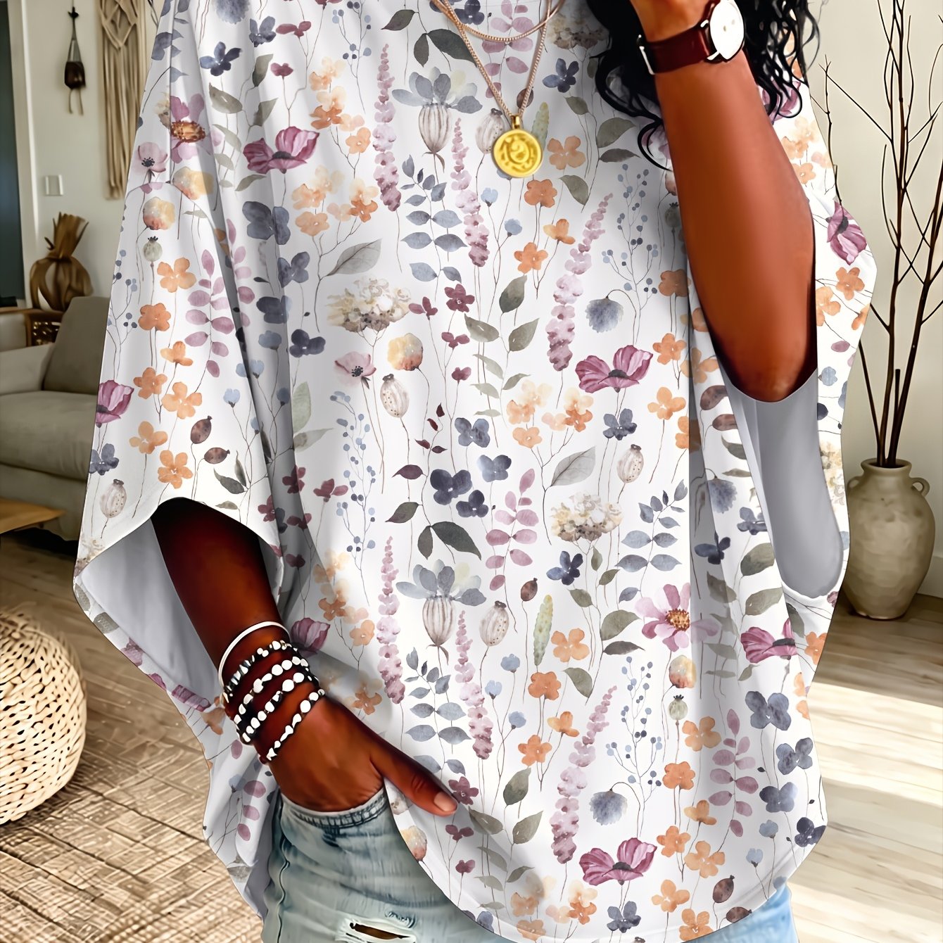 TEMU Plus Size, Women's Plus-size Oversized T-shirt With Shoulder Relaxed Fit - 3/4 Sleeve Round Neck -compatible Suitable For Casual & Commuting,