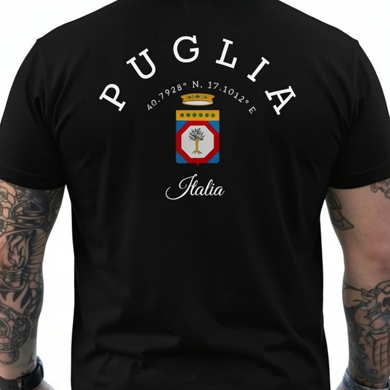 Family Holidays In Puglia, Italy - T-shirt With Printed Back - 100% - Comfortable And Breathable Fabric, Men's T-shirt