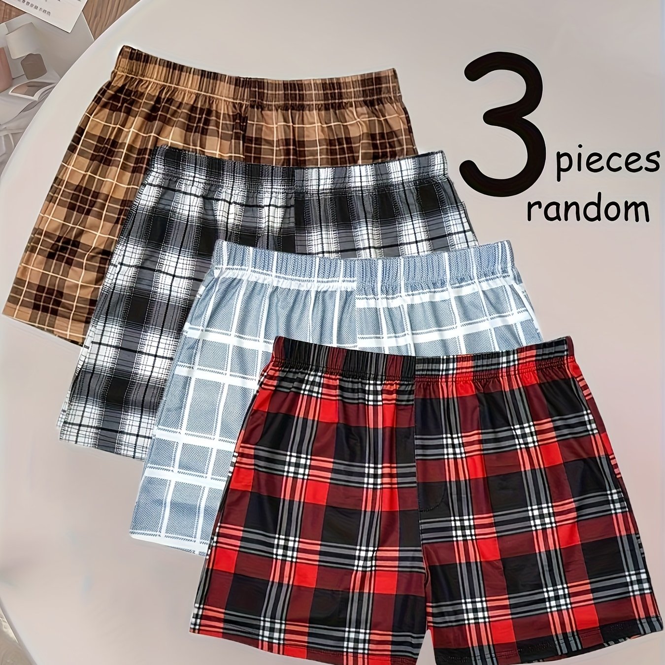 E-shop BROVANIC 3-teilige karierte Boxershorts für Herren, bequem, atmungsaktiv, lockere Passform, stilvoll für legere Familienkleidung