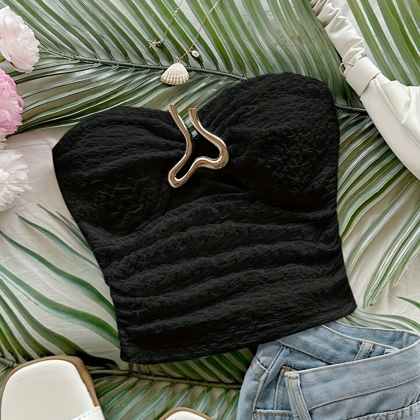 TEMU Damen-Elegantes Camisole in Unifarben mit Herzförmiger Metallverschluss-Dekoration auf der Brust