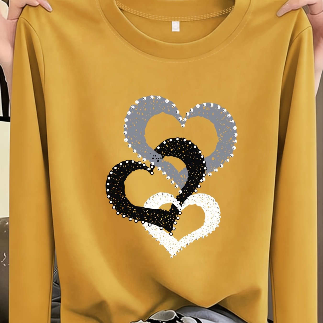 TEMU T-shirt femme printemps automne hiver, col rond facile, mode, ample, décontracté, manches longues, haut imprimé intérieur, couche de base, idéal