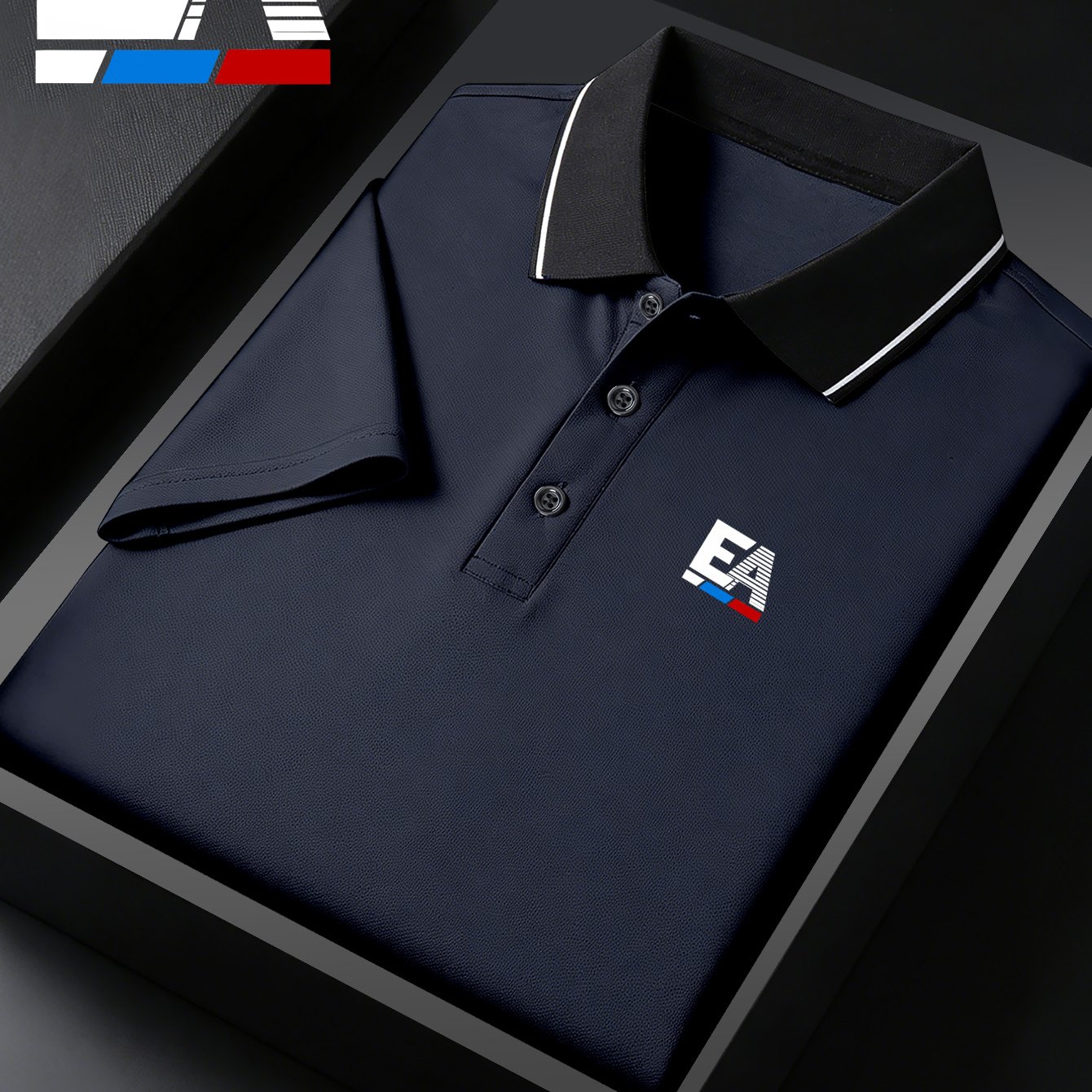 TEMU S8 Quick-dry Men's Golf Shirt, With 5010 New Ea Logo Print, Light Luxury Contrast Collar, High-quality Durable Non-pilling Material, Athletic