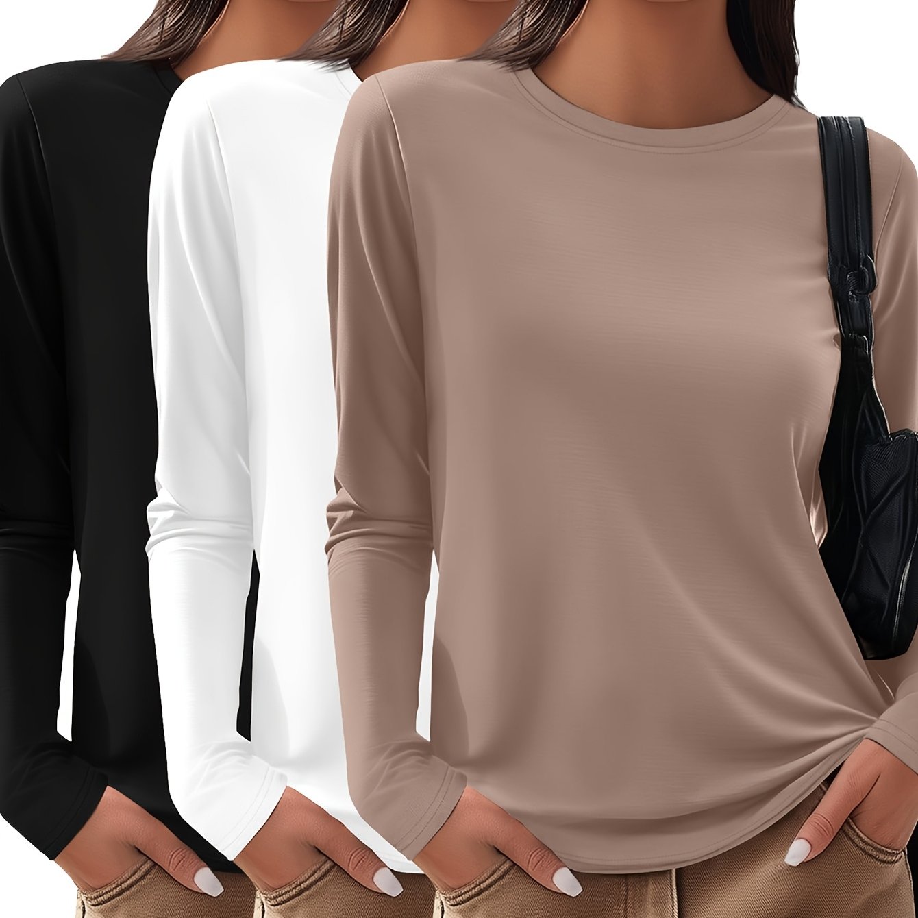 TEMU Set da 3 pezzi da donna con , elegante, casual, basic, , a maniche lunghe, maglietta a pullover
