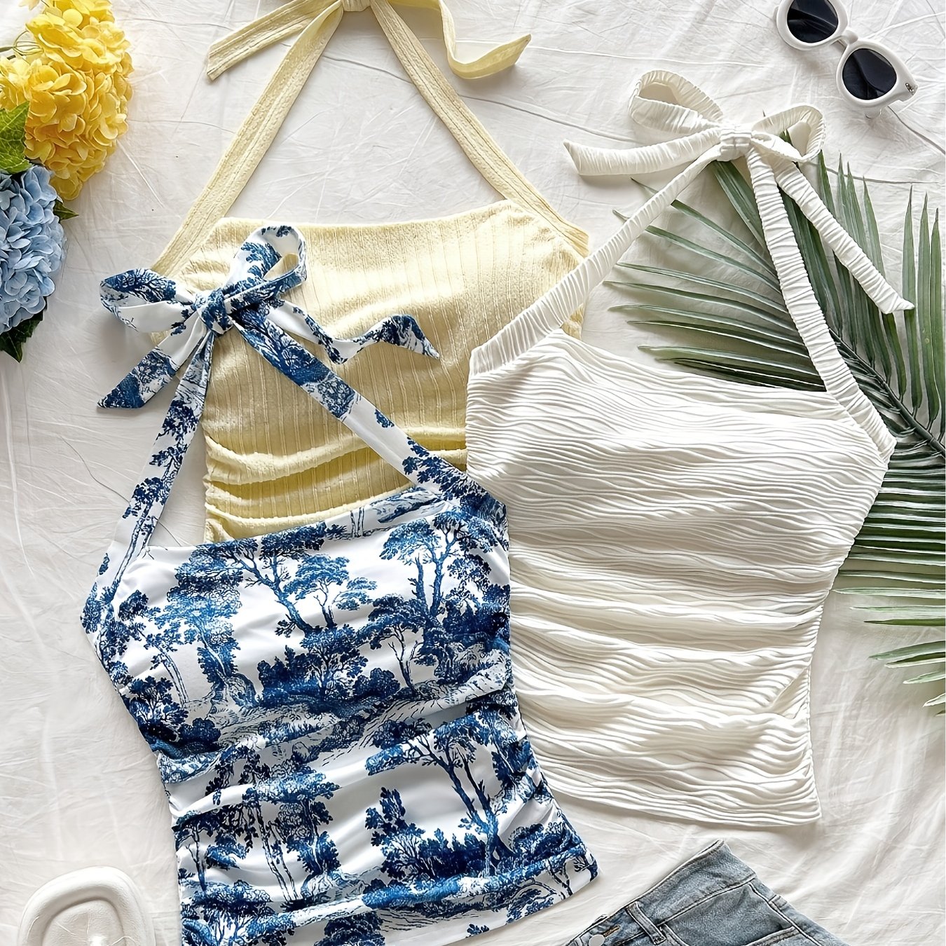 Tropical Floral Print Off-the-shoulder Ruched Top With Tie Detail - Y2k Style