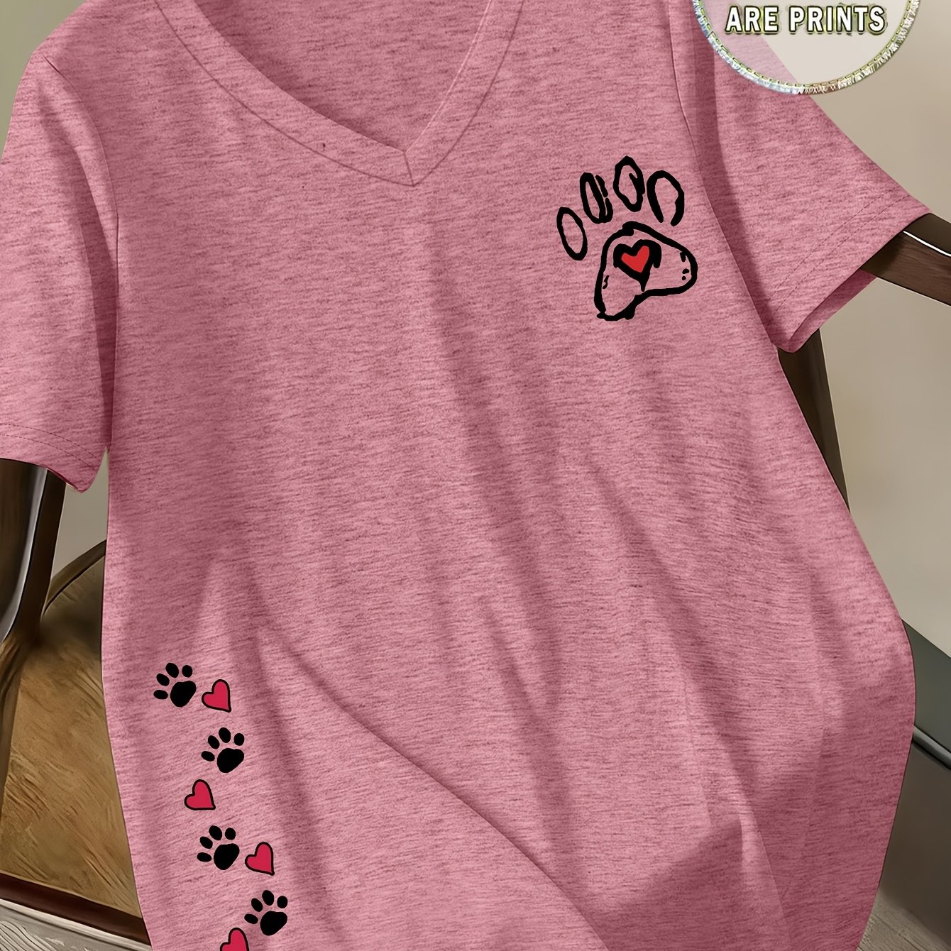 TEMU T-shirt grande taille pour femme, nouvelle mode printemps/été, à imprimé cœur et patte de pattes multi-positions, ample, à épaules tombantes et