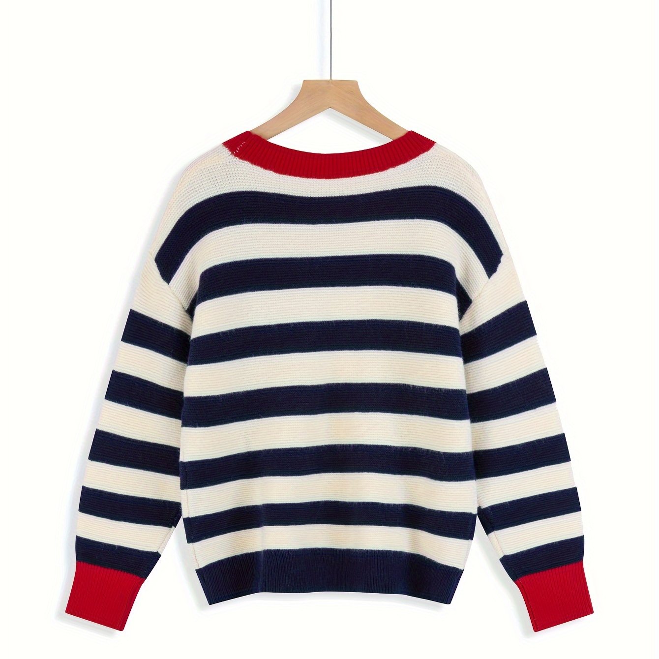 Image of Valentine's Day Sweater, Women's Autumn And Winter Top, Casual Striped Drop-shoulder Sweater, Round Neck Pullover, Stylish Addition To