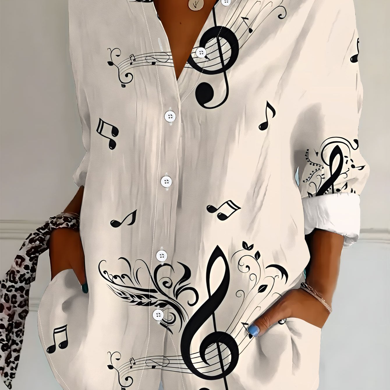 TEMU Plus Size, New Plus Size Women's Long Sleeve Printed Shirt, Fashionable Casual Button-up Lapel Blouse, Loose 's Long Sleeve Top, Versatile And