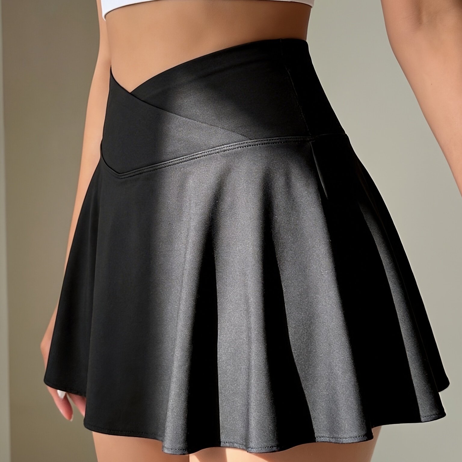 TEMU Cross V-waist Tennis Skirt With Pockets For Women, High-waist Ruched Golf Skorts With Built-in Shorts, Athletic Running Pickleball Workout Skirt