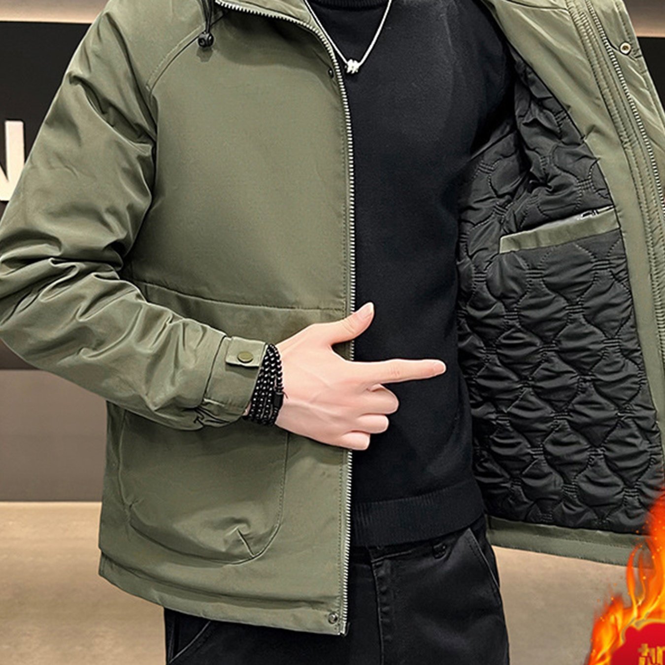 TEMU Men' Color Hooded Thick Casual Jacket For Teenagers, Long Sleeve Warm Coat - Yx