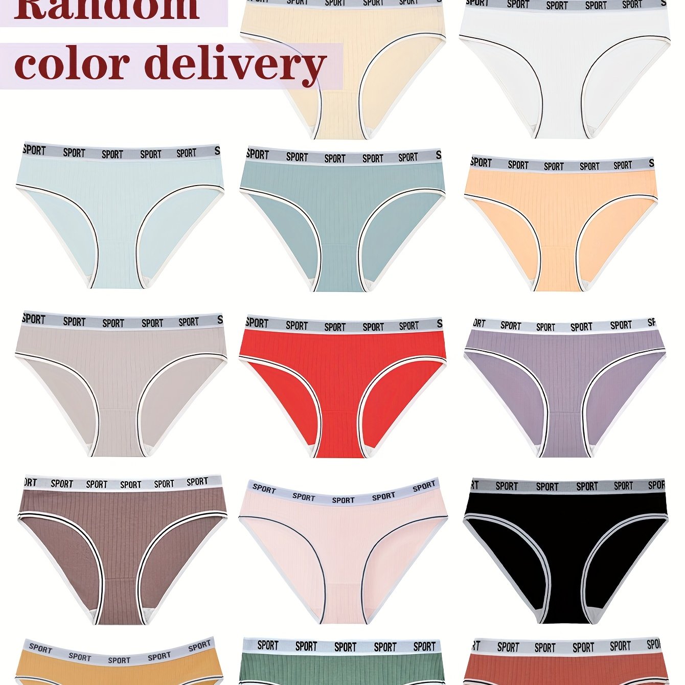 Image of Random Group Of 6 Mixed Color Women's Pure Briefs English Waistband Sports Letter New Women's Underwear