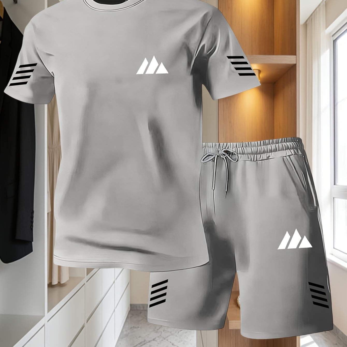 TEMU Style Set Fashion Trend Men's Fashion Casual Round Neck Short Sleeve Set Men's Fashion Set Popular T-shirt Set T-shirt And Shorts