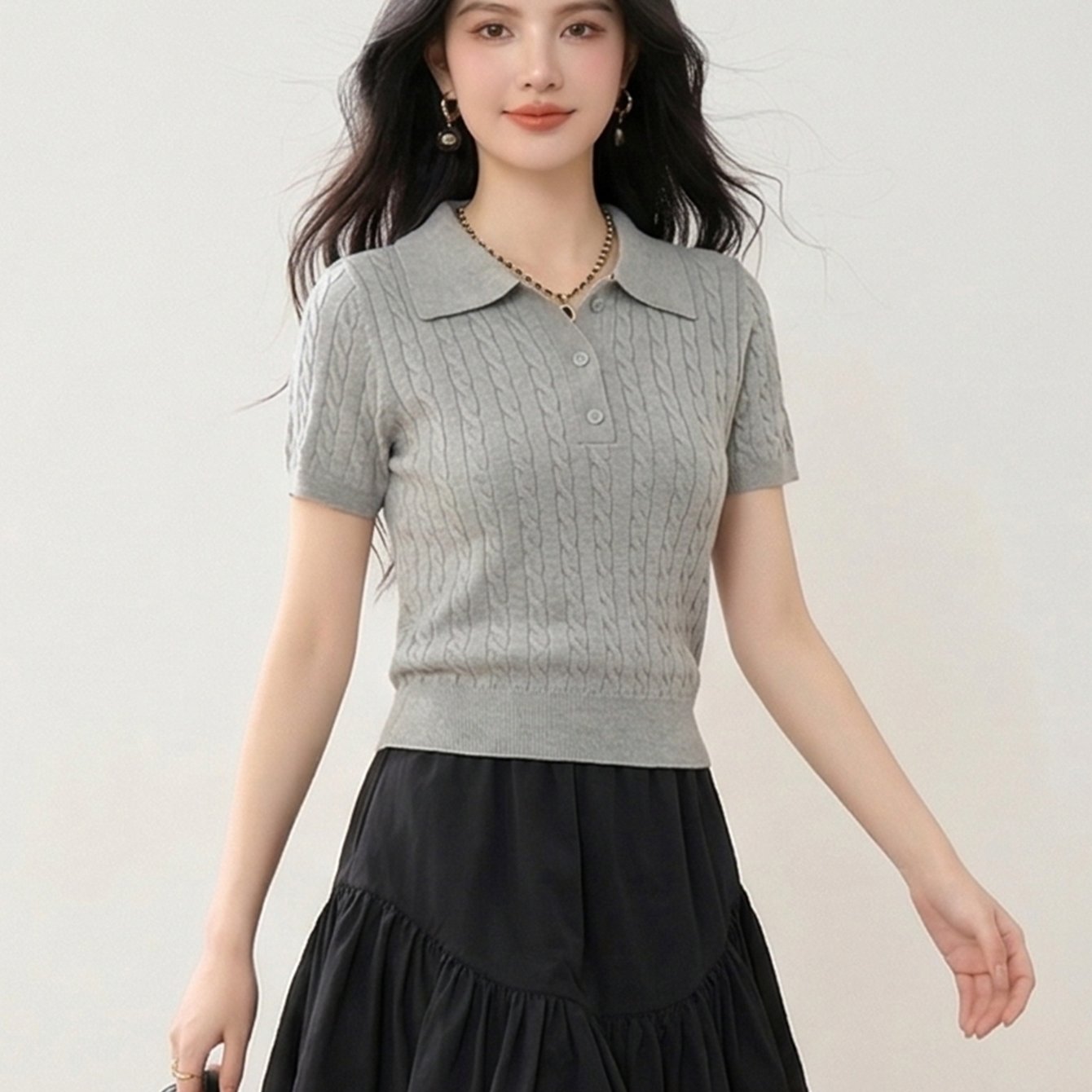 TEMU 한국 스타일 레트로 대학 캐주얼 칼라 반팔 티셔츠 여성 봄/여름 스타일리시 숏 탑