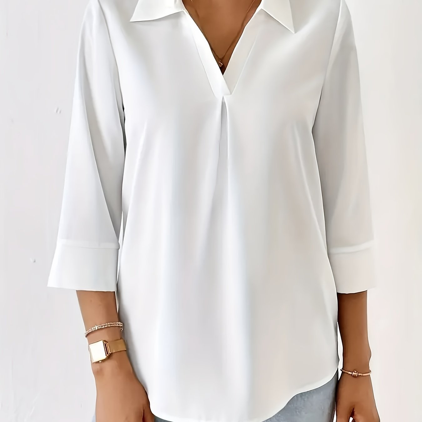 Plus Size, Spring And Autumn New Solid Color Elegant Professional Shirt