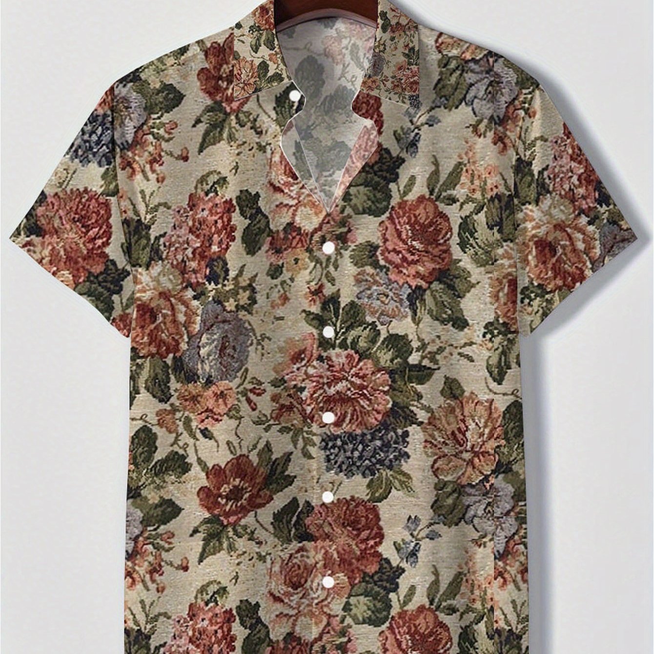 TEMU Summer Casual Shirt Men's Floral Jacquard Daily Casual Shirt, Fashionable Vacation Outfit, Plus Size