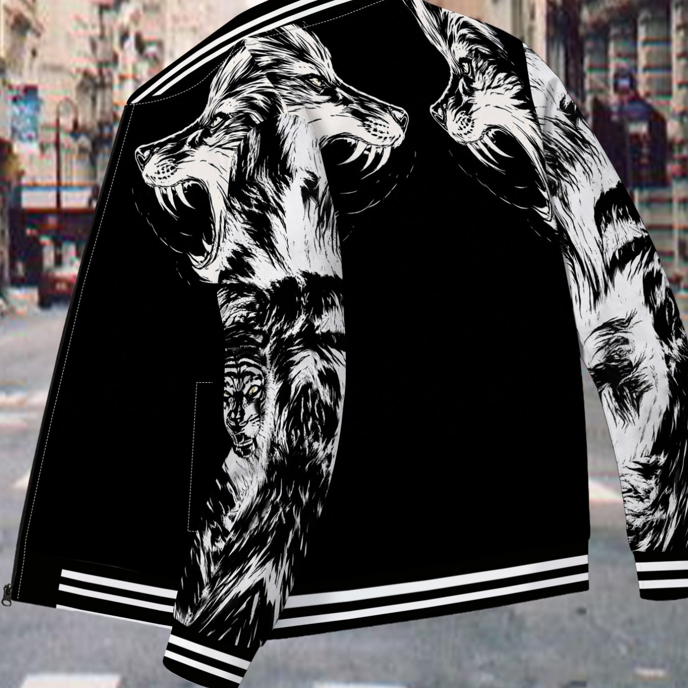 TEMU Men's Trendy Animal Print Zip Jacket Fashion Casual Baseball Uniform Spring Autumn Versatile Outerwear