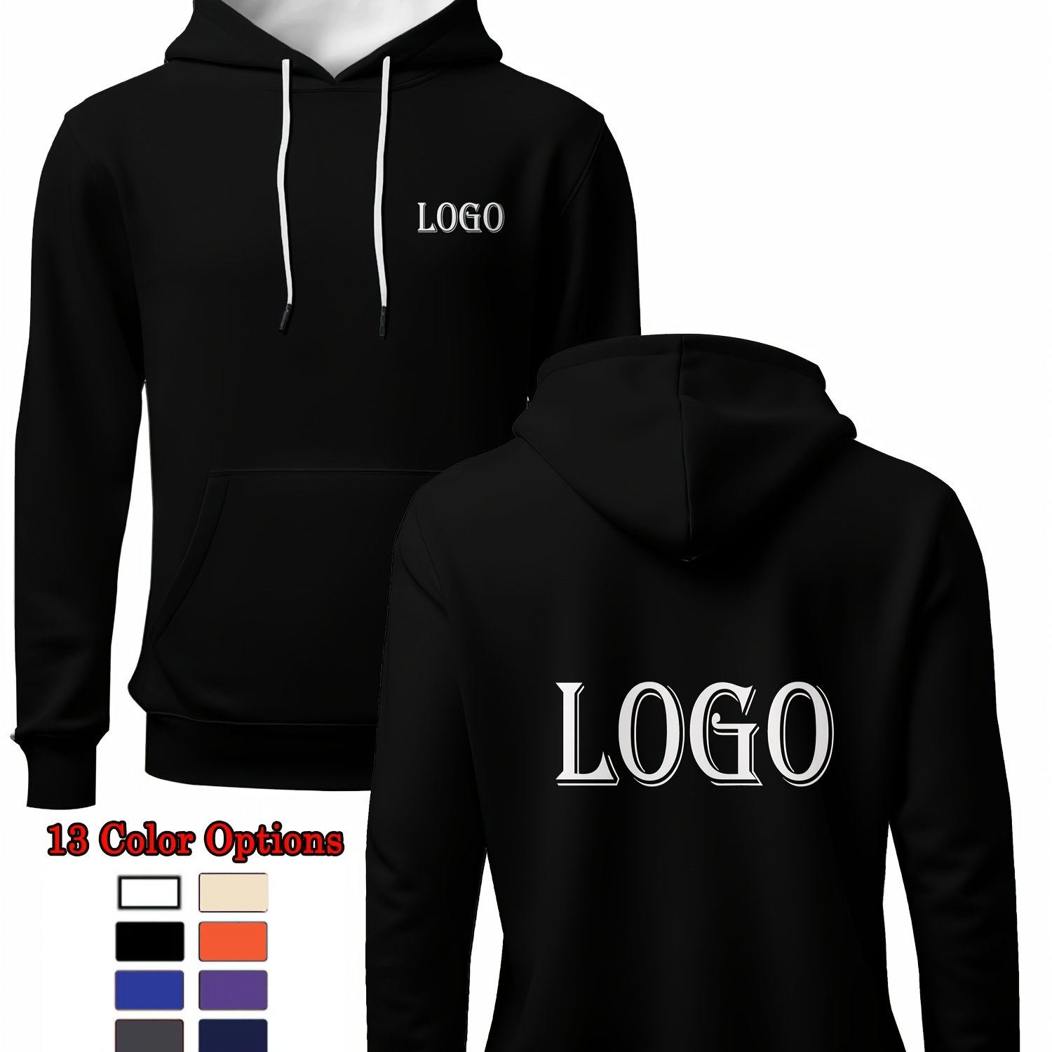 TEMU Plus Size Custom Men's Casual Hoodie - Personalized With Name/text, Team Customization, Long Sleeve Hooded Sweatshirt, Durable Casual Top For