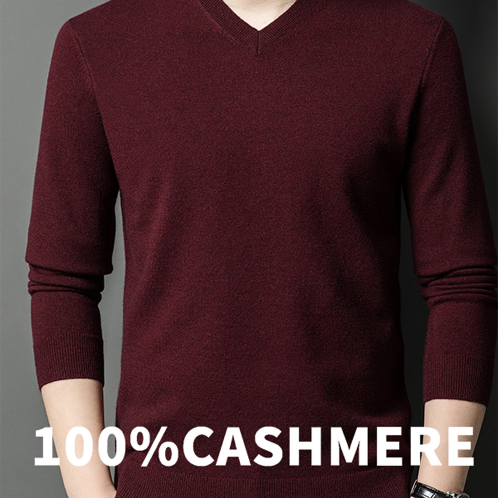 TEMU 100% Men's Long Sleeve V-neck Solid Color Pullover Sweater, Knitwear, Outdoor Casual, Skin-friendly And Warm, Business Casual, Light , Multiple