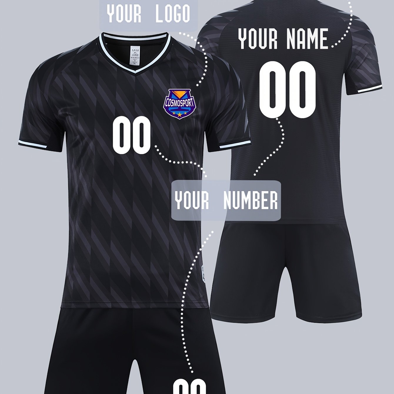 E-shop Personalisiertes Quick-Dry Herren-Fußball-Set: Individuelles Teamlogo, Name und Nummern auf atmungsaktiven, feuchtigkeitsableitenden
