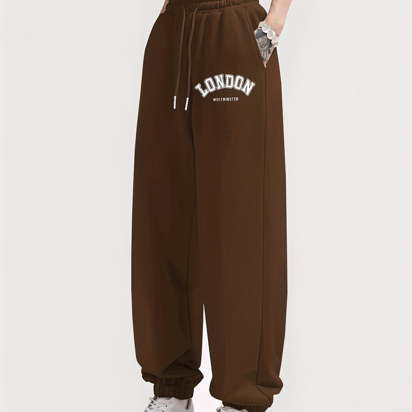TEMU Letter Print Jogger Pants For Fall & Winter, Waist Fashion Sweatpants, Women's