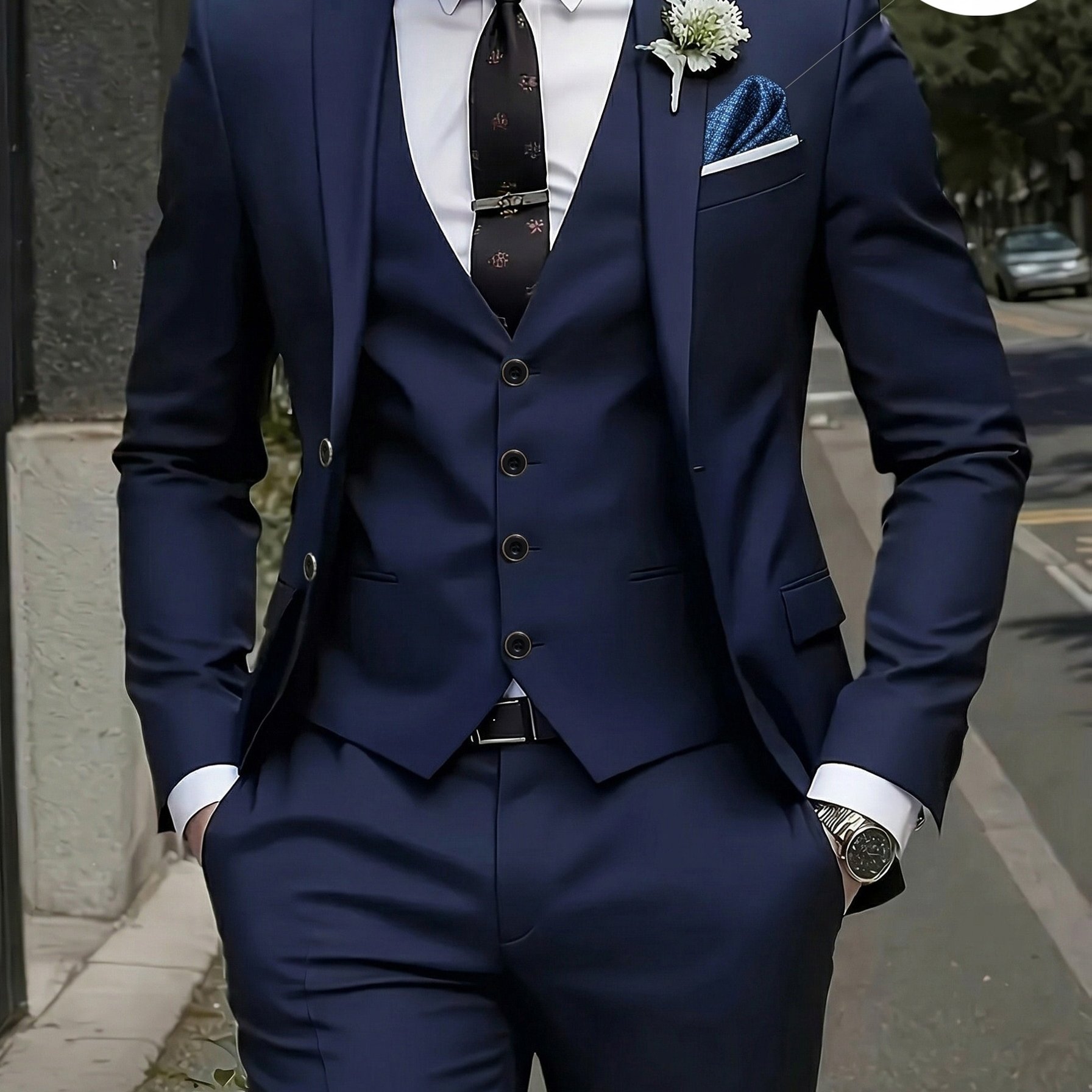 TEMU Men's 3pcs Suit, Suit Jacket   Vest   Suit Pants, Stylish And High-quality, Suitable For Weddings, Parties Or Formal Events (free Pocket Square