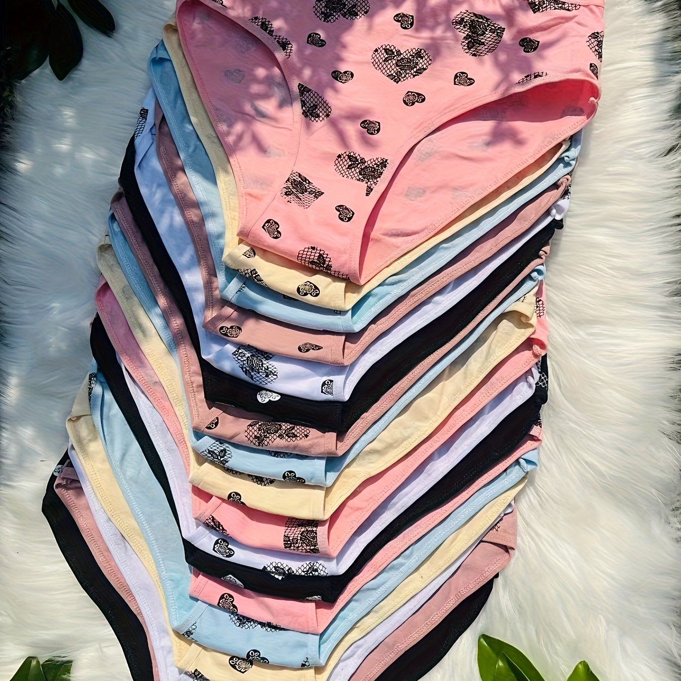 TEMU 18pcs Women's Delicate Heart Print Briefs Comfortable Breathable Stretch Underwear In Assorted Colors Soft Fabric Casual Attire Comfortable Cute