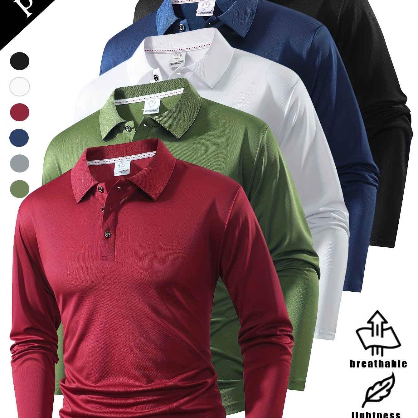 TEMU Spring And Autumn Explosive Value 5pcs Collar Long-sleeved Top For Men, Stylish, Simple And Versatile, Solid , A Of Colors From, Sports And