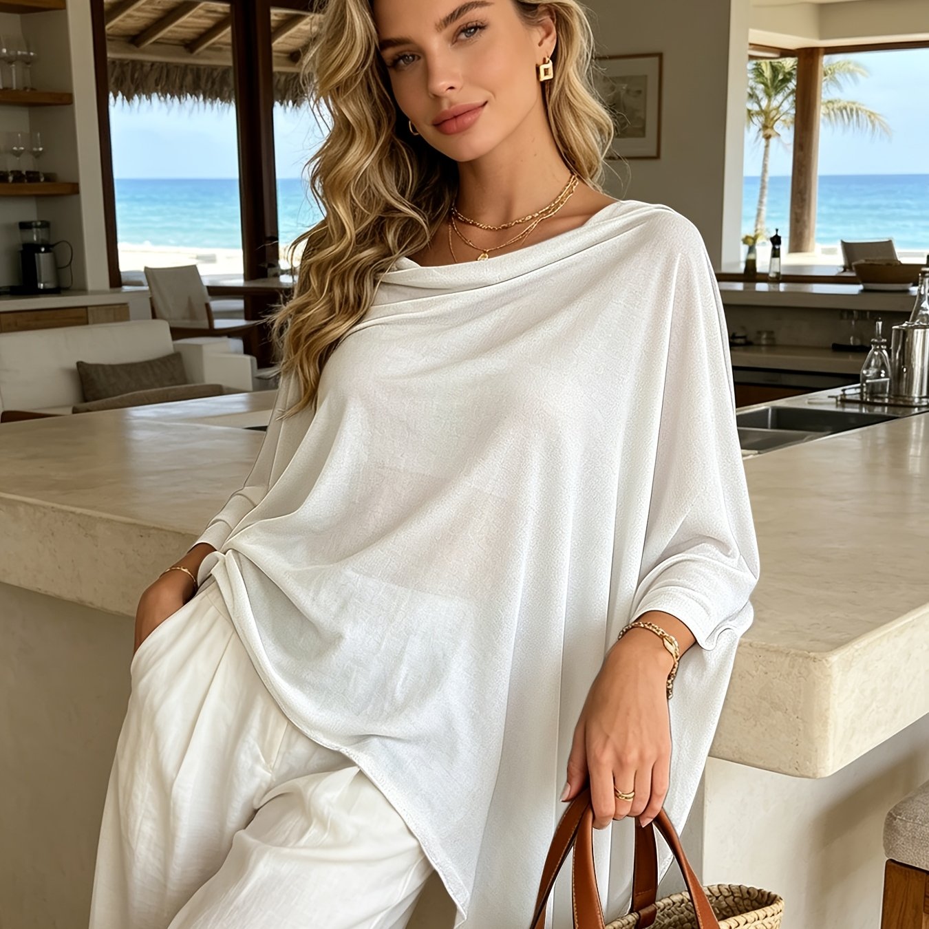 Beach Beach Cover-up Women's Summer Thin Irregular Hem Swimwear Outerwear Casual All-match Beach Travel Outerwear Air-conditioned Shirt Lazy Style Loose Cape-style Top