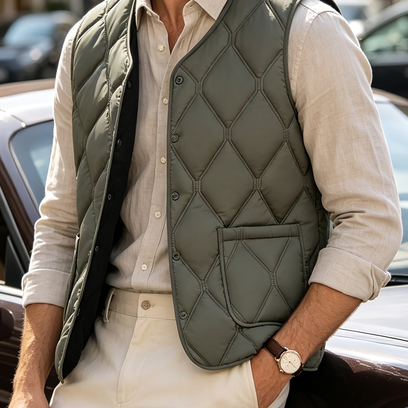 TEMU 's Vest, Autumn/winter Sleeveless Outerwear With Diamond Stitching, Essential Layering Piece. . Suitable For Office, Work, Commuting, Casual ,