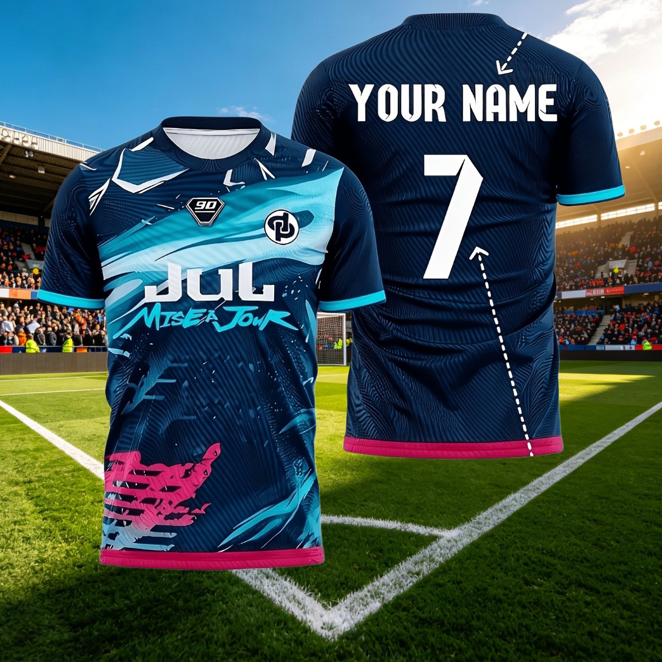TEMU T-shirts à col rond personnalisables stylés des maillots de football graffiti urbains avec et numéros personnalisés, produits dérivés tendance